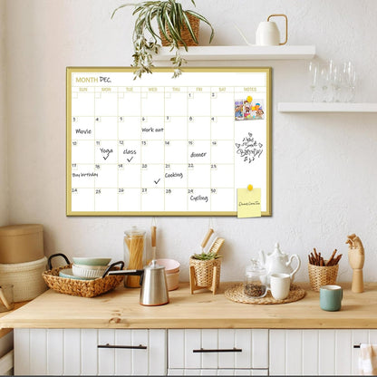 Golden Monthly Dry Erase Calendar Whiteboard for wall-16"X12" Portable Aluminum Frame,Magnetic Calendar White Board,Wall Planner Dry Erase Board for Office, Kitchen, School, Home-GG