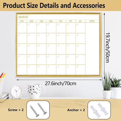 Golden Monthly Dry Erase Calendar Whiteboard for wall-16"X12" Portable Aluminum Frame,Magnetic Calendar White Board,Wall Planner Dry Erase Board for Office, Kitchen, School, Home-GG