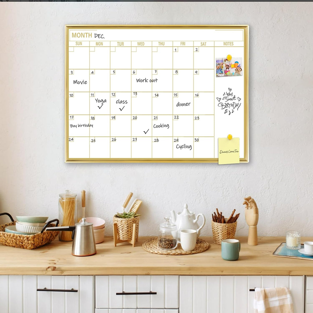Golden Monthly Dry Erase Calendar Whiteboard for wall-16"X12" Portable Aluminum Frame,Magnetic Calendar White Board,Wall Planner Dry Erase Board for Office, Kitchen, School, Home-GG