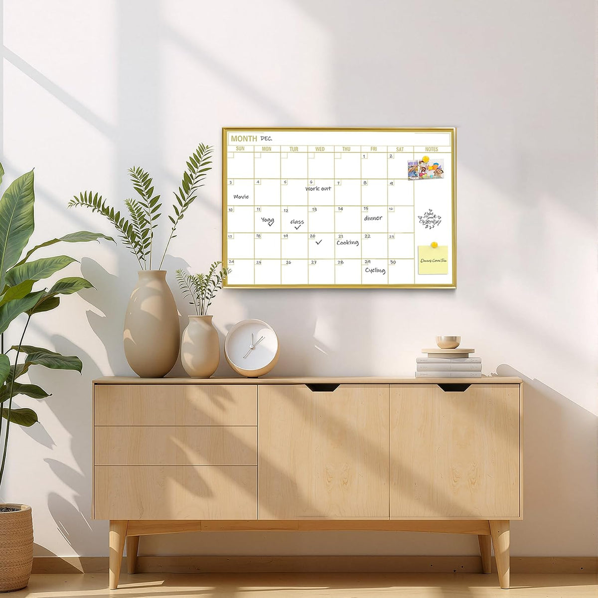 Golden Monthly Dry Erase Calendar Whiteboard for wall-16"X12" Portable Aluminum Frame,Magnetic Calendar White Board,Wall Planner Dry Erase Board for Office, Kitchen, School, Home-GG