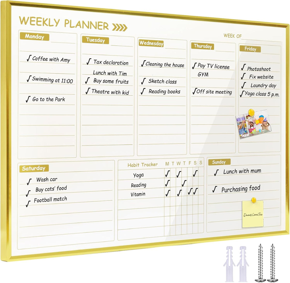 Golden Monthly Dry Erase Calendar Whiteboard for wall-16"X12" Portable Aluminum Frame,Magnetic Calendar White Board,Wall Planner Dry Erase Board for Office, Kitchen, School, Home-GG