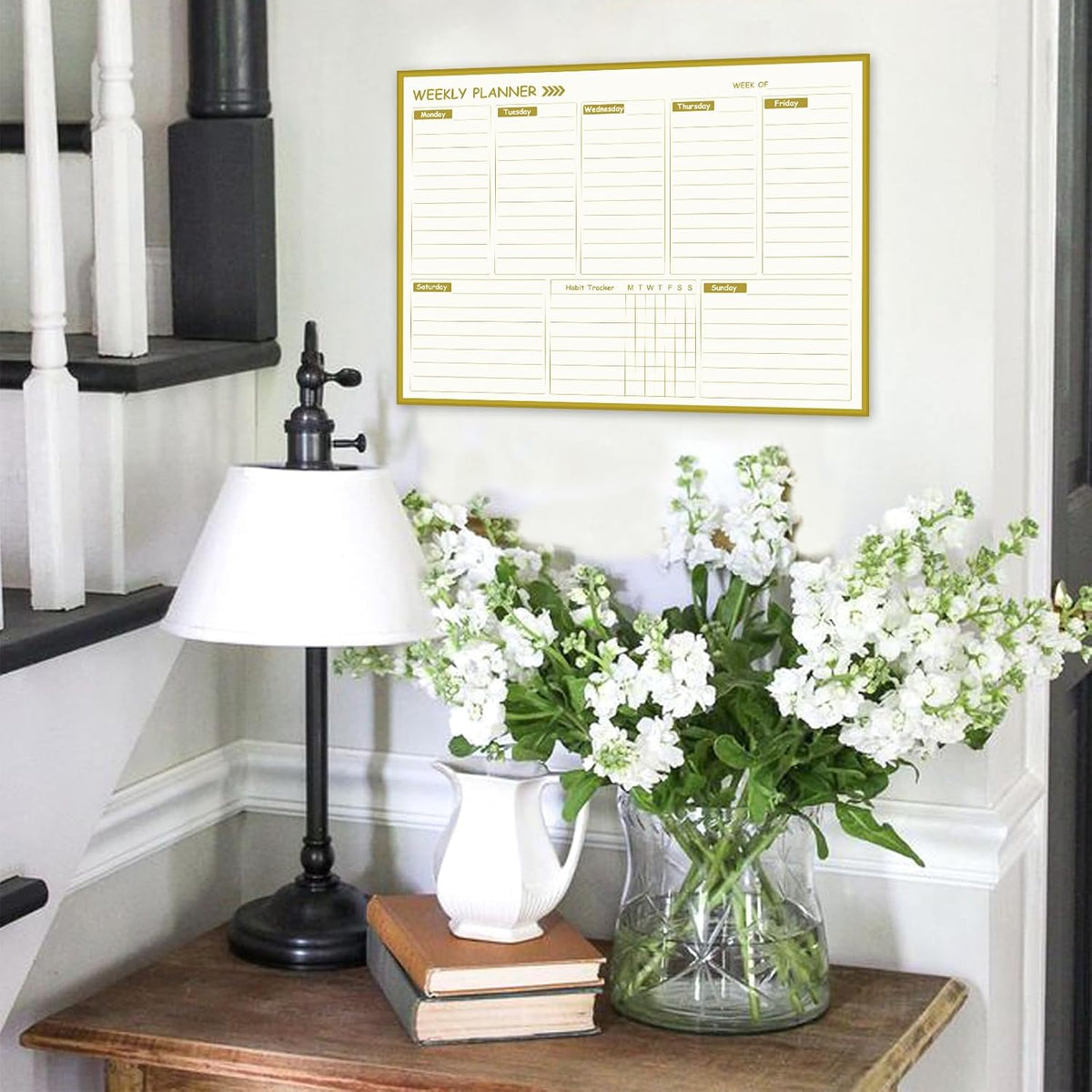 Golden Monthly Dry Erase Calendar Whiteboard for wall-16"X12" Portable Aluminum Frame,Magnetic Calendar White Board,Wall Planner Dry Erase Board for Office, Kitchen, School, Home-GG