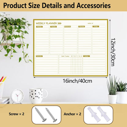 Golden Monthly Dry Erase Calendar Whiteboard for wall-16"X12" Portable Aluminum Frame,Magnetic Calendar White Board,Wall Planner Dry Erase Board for Office, Kitchen, School, Home-GG