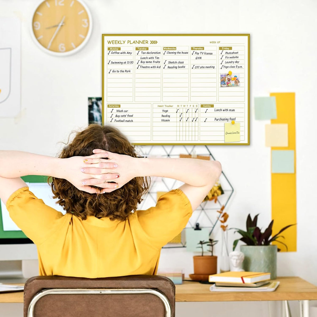 Golden Monthly Dry Erase Calendar Whiteboard for wall-16"X12" Portable Aluminum Frame,Magnetic Calendar White Board,Wall Planner Dry Erase Board for Office, Kitchen, School, Home-GG