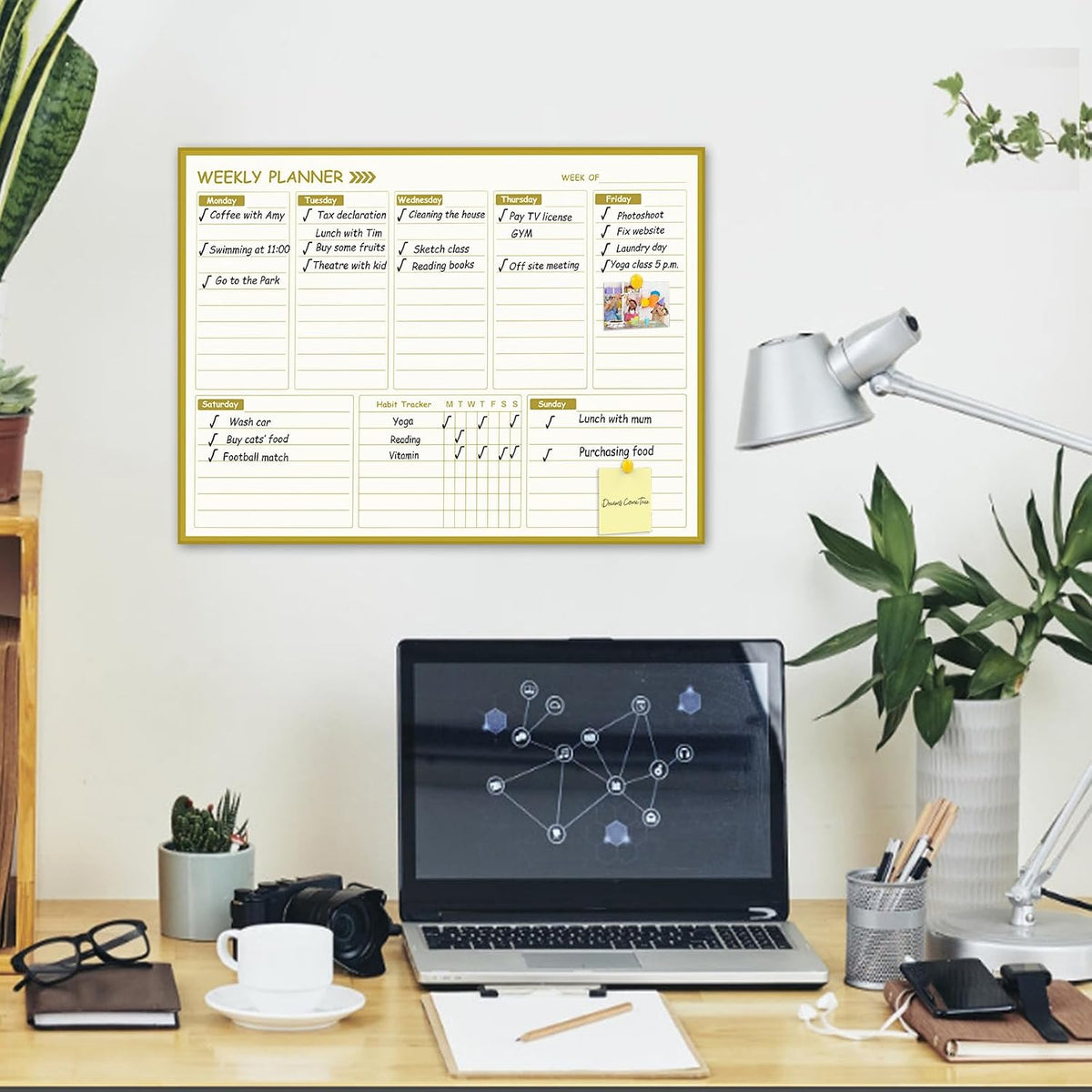 Golden Monthly Dry Erase Calendar Whiteboard for wall-16"X12" Portable Aluminum Frame,Magnetic Calendar White Board,Wall Planner Dry Erase Board for Office, Kitchen, School, Home-GG