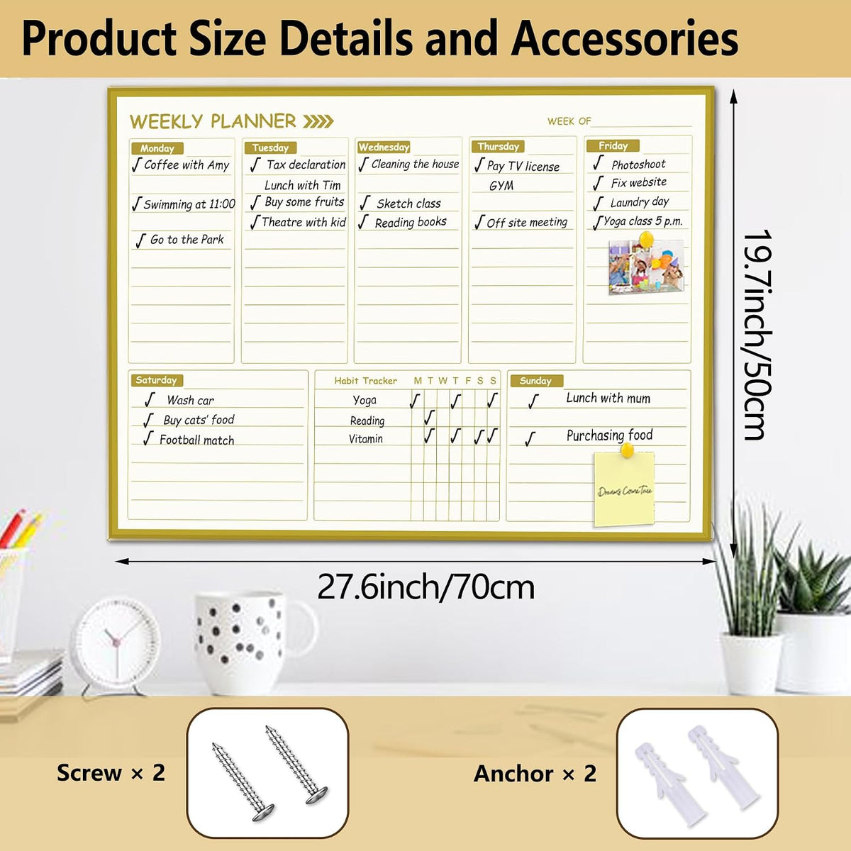 Golden Monthly Dry Erase Calendar Whiteboard for wall-16"X12" Portable Aluminum Frame,Magnetic Calendar White Board,Wall Planner Dry Erase Board for Office, Kitchen, School, Home-GG