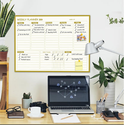 Golden Monthly Dry Erase Calendar Whiteboard for wall-16"X12" Portable Aluminum Frame,Magnetic Calendar White Board,Wall Planner Dry Erase Board for Office, Kitchen, School, Home-GG