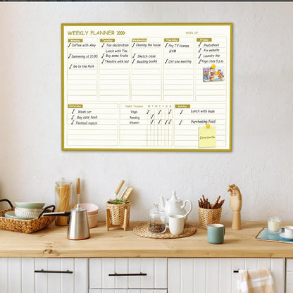 Golden Monthly Dry Erase Calendar Whiteboard for wall-16"X12" Portable Aluminum Frame,Magnetic Calendar White Board,Wall Planner Dry Erase Board for Office, Kitchen, School, Home-GG
