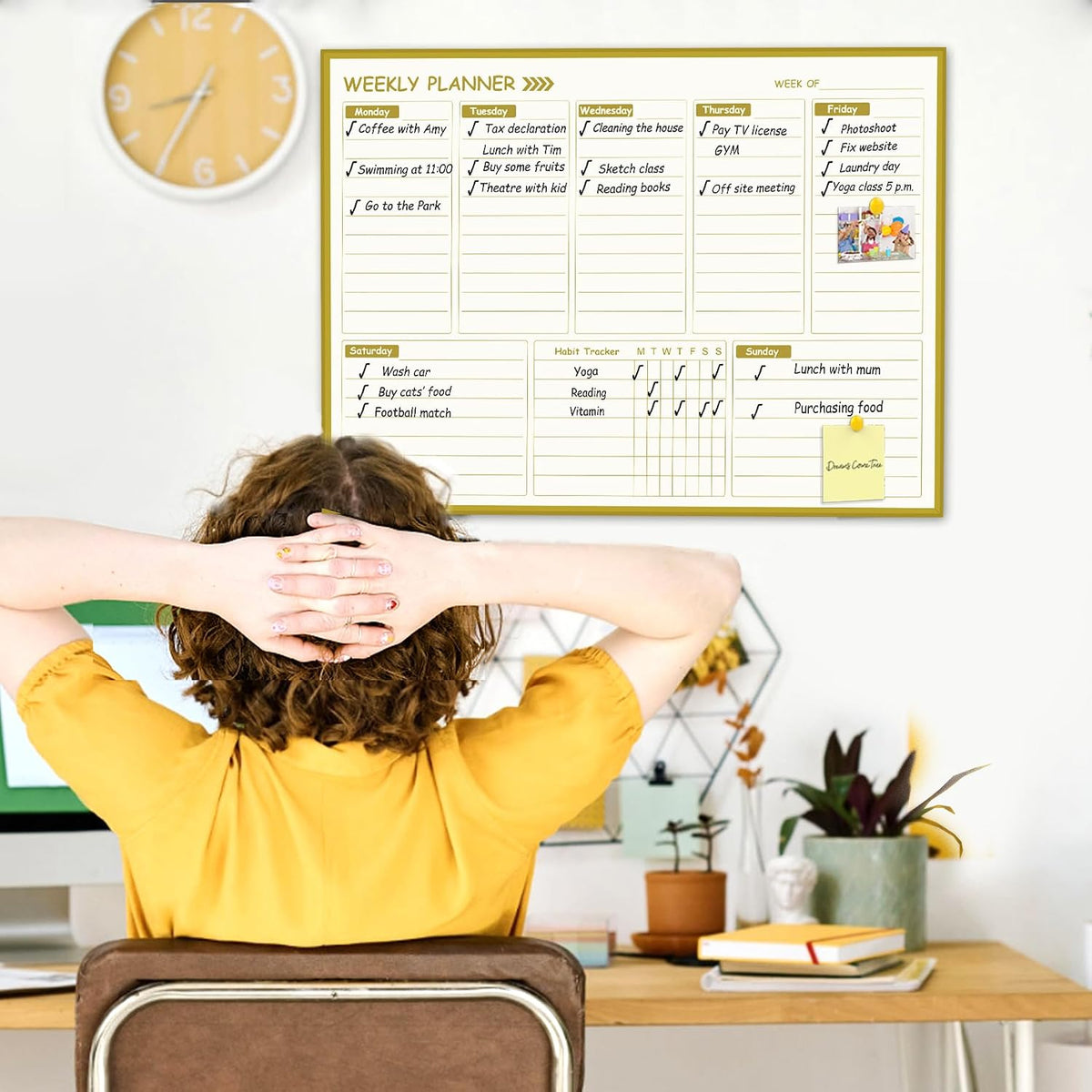 Golden Monthly Dry Erase Calendar Whiteboard for wall-16"X12" Portable Aluminum Frame,Magnetic Calendar White Board,Wall Planner Dry Erase Board for Office, Kitchen, School, Home-GG