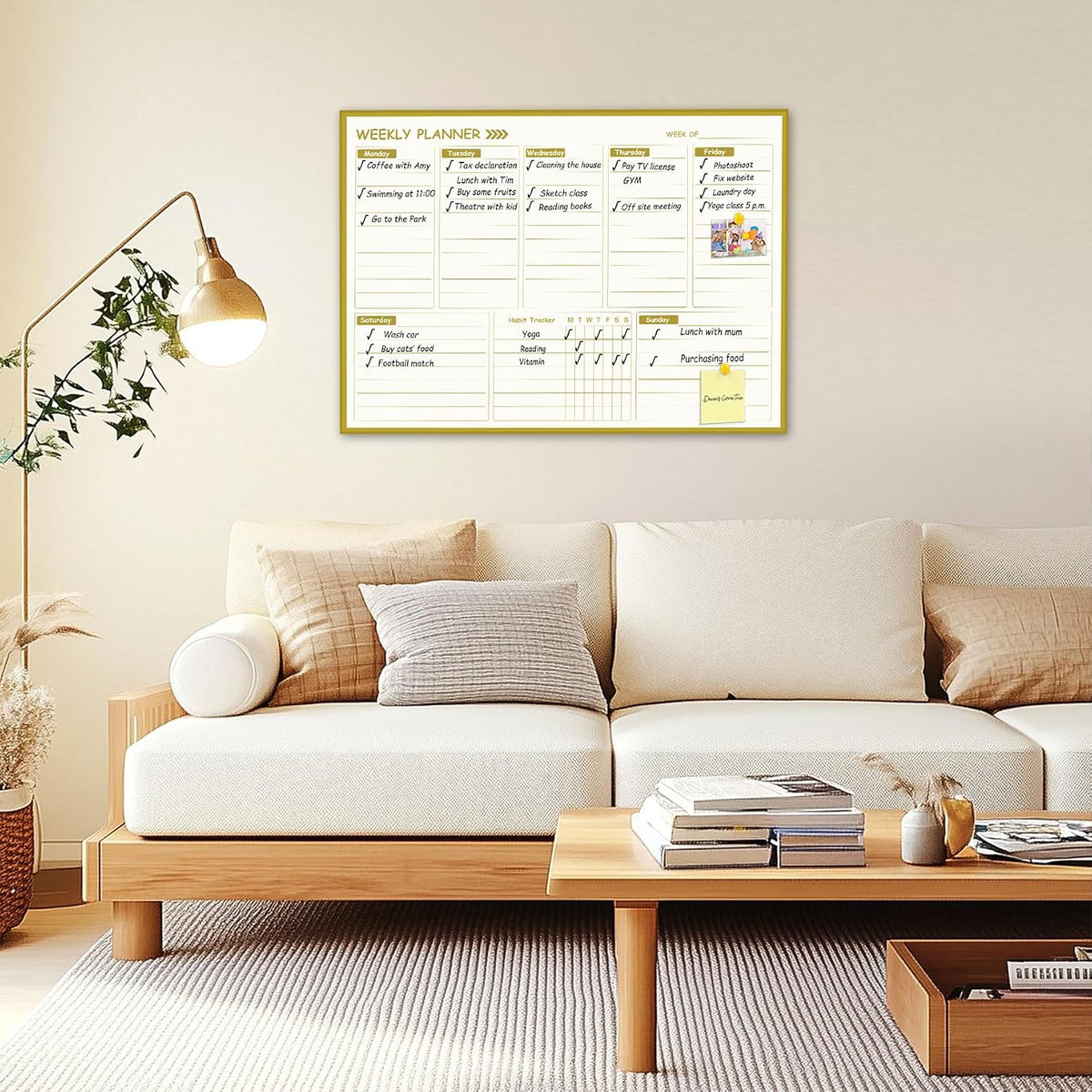 Golden Monthly Dry Erase Calendar Whiteboard for wall-16"X12" Portable Aluminum Frame,Magnetic Calendar White Board,Wall Planner Dry Erase Board for Office, Kitchen, School, Home-GG