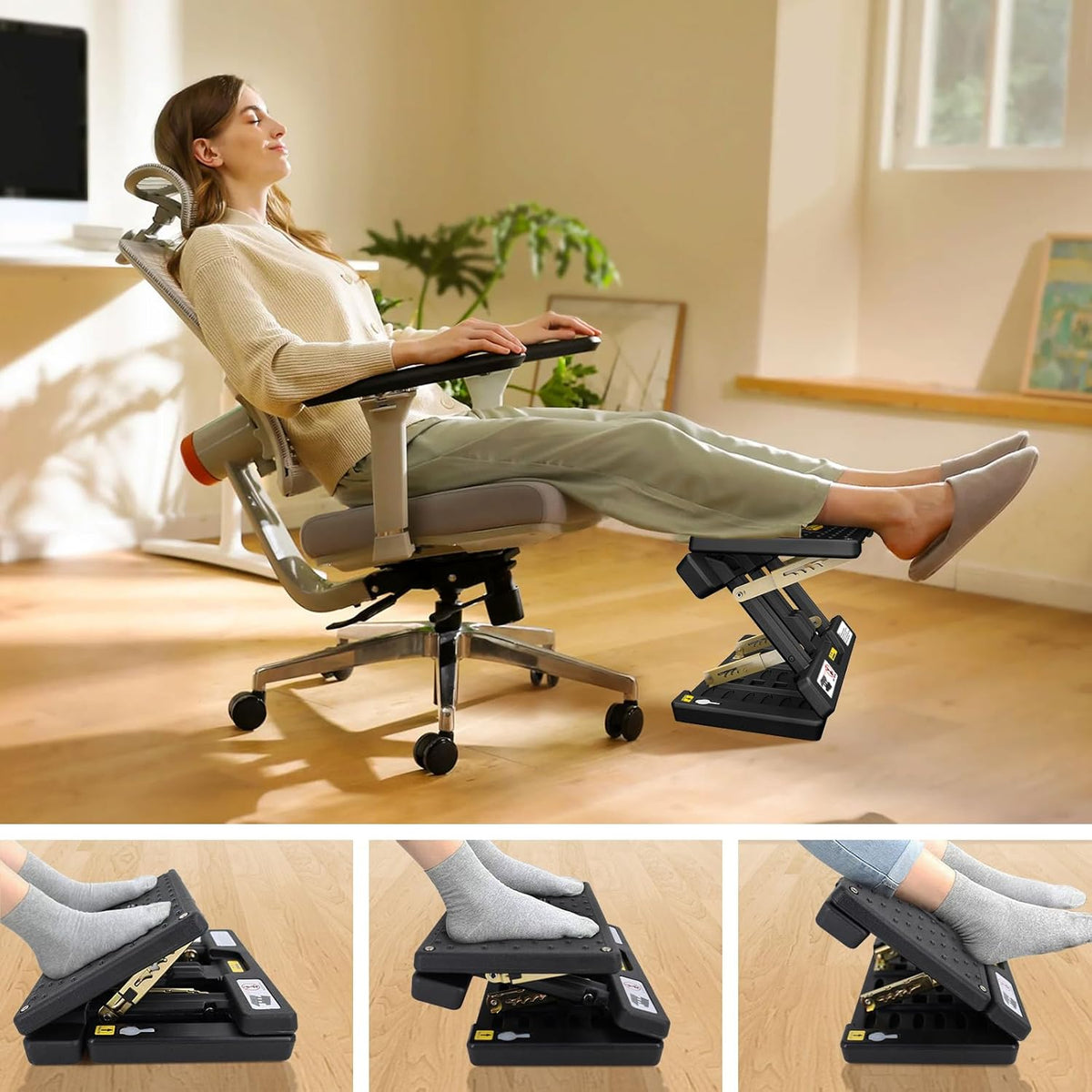 Foldable Foot Rest, Computer Foot Rest Under Desk, 12Modes Adjustable Ergonomic for Office, Loading Capacity 80 pounds, Removable Soft Cloth Pad,All-Season(Yellow)