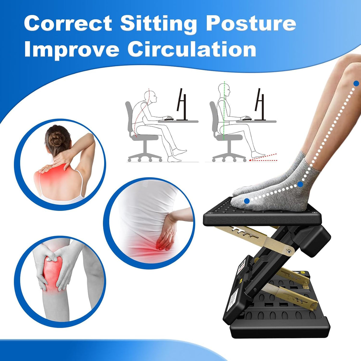 Foldable Foot Rest, Computer Foot Rest Under Desk, 12Modes Adjustable Ergonomic for Office, Loading Capacity 80 pounds, Removable Soft Cloth Pad,All-Season(Yellow)