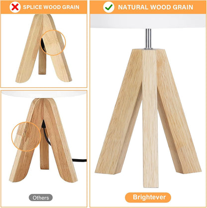 Small Beside Table Lamp, Wood Tripod Table Lamp with White Fabric Shade, Cute Boho Nightstand Minimalist Desk Lamp for Bedroom Living Room Nursery Kids Room Office Dorm, Bulb Not Included