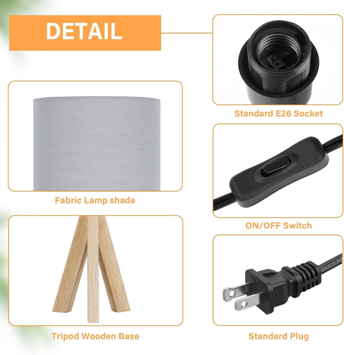 Small Beside Table Lamp, Wood Tripod Table Lamp with White Fabric Shade, Cute Boho Nightstand Minimalist Desk Lamp for Bedroom Living Room Nursery Kids Room Office Dorm, Bulb Not Included