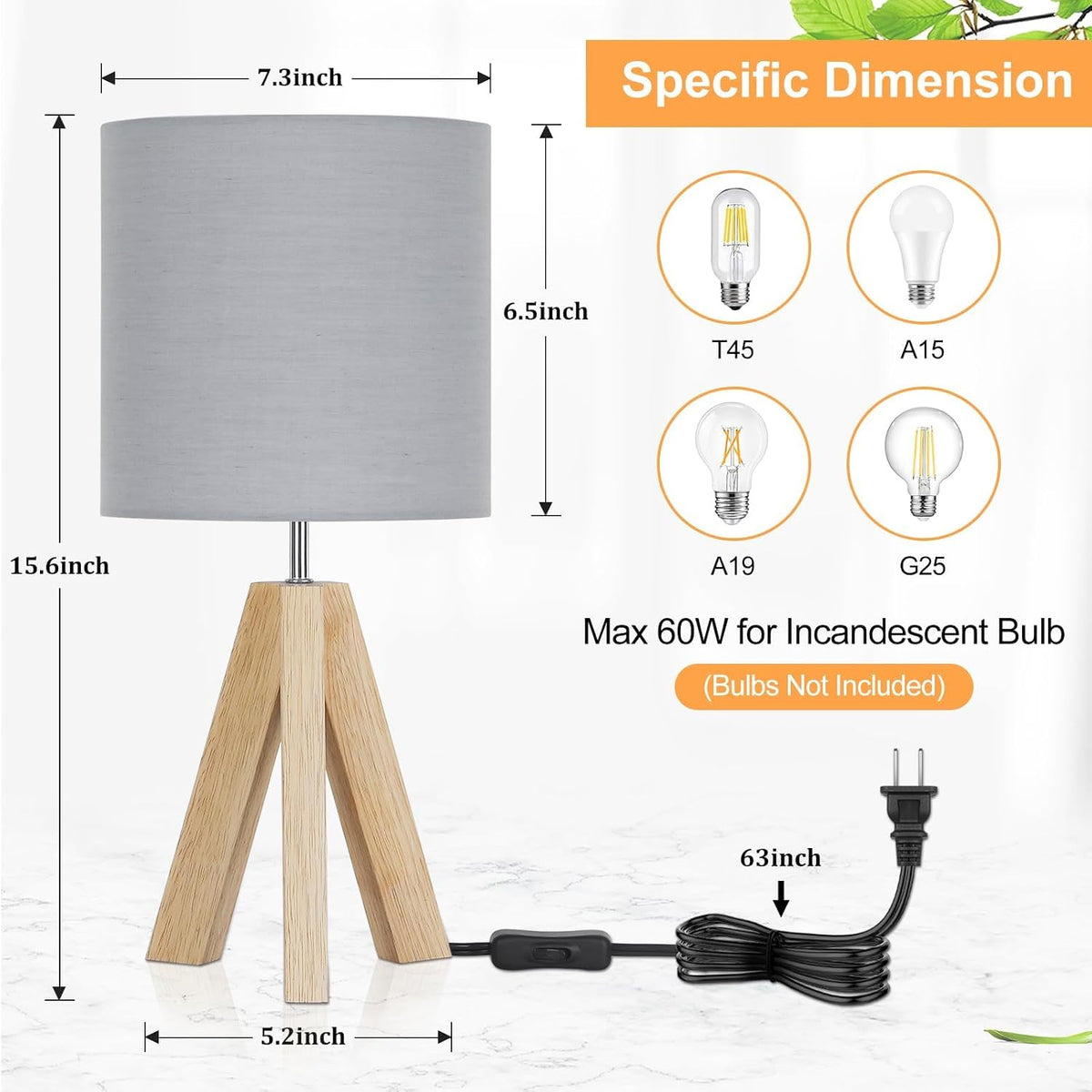 Small Beside Table Lamp, Wood Tripod Table Lamp with White Fabric Shade, Cute Boho Nightstand Minimalist Desk Lamp for Bedroom Living Room Nursery Kids Room Office Dorm, Bulb Not Included