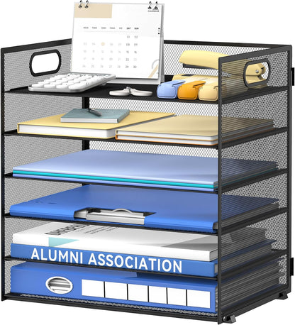 6-Tier Paper Organizer for Desk with Handle, Black