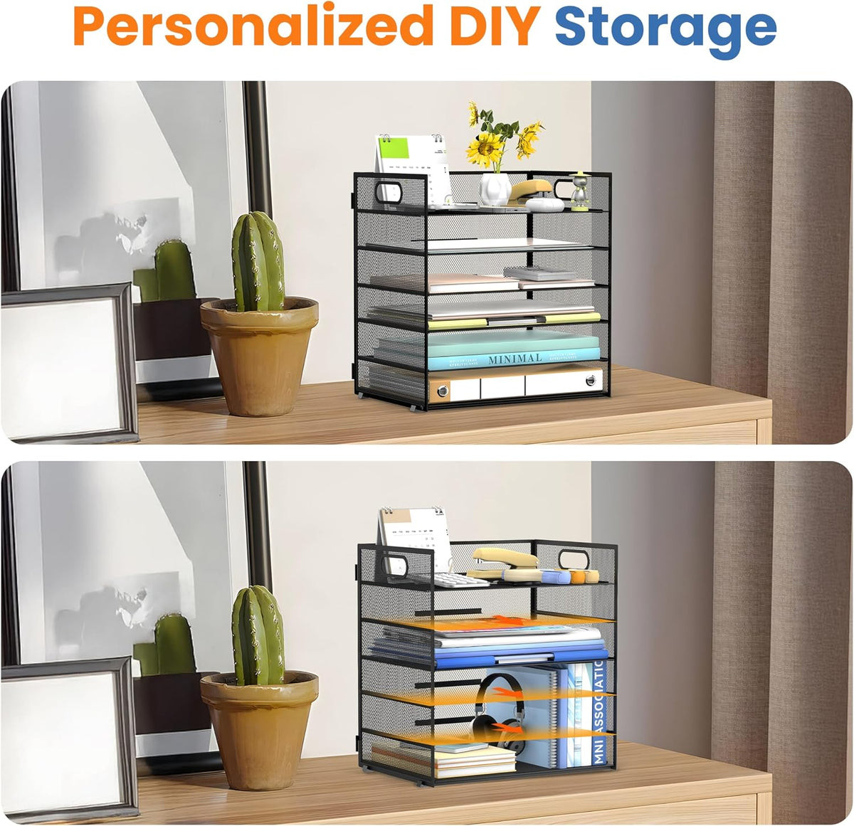 6-Tier Paper Organizer for Desk with Handle, Black