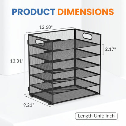 6-Tier Paper Organizer for Desk with Handle, Black