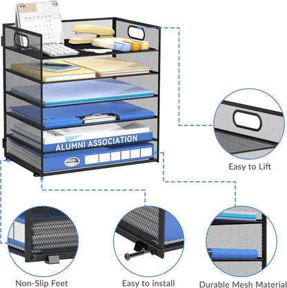 6-Tier Paper Organizer for Desk with Handle, Black