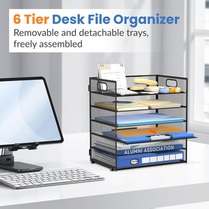 6-Tier Paper Organizer for Desk with Handle, Black