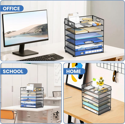 6-Tier Paper Organizer for Desk with Handle, Black