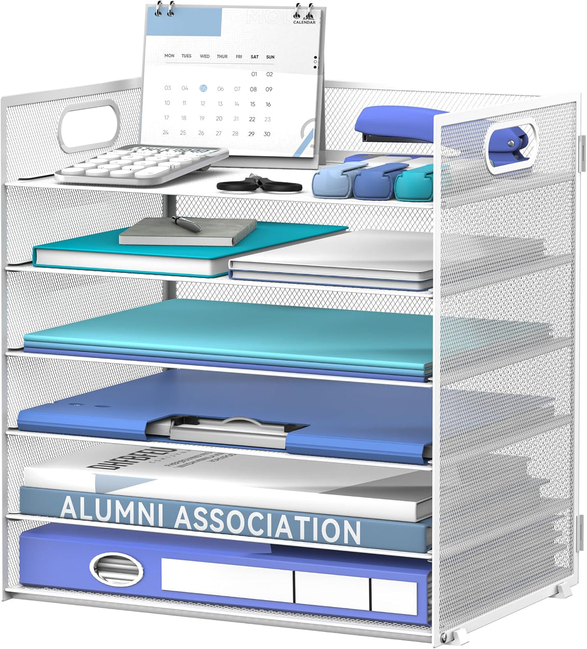 6-Tier Paper Organizer for Desk with Handle, Black
