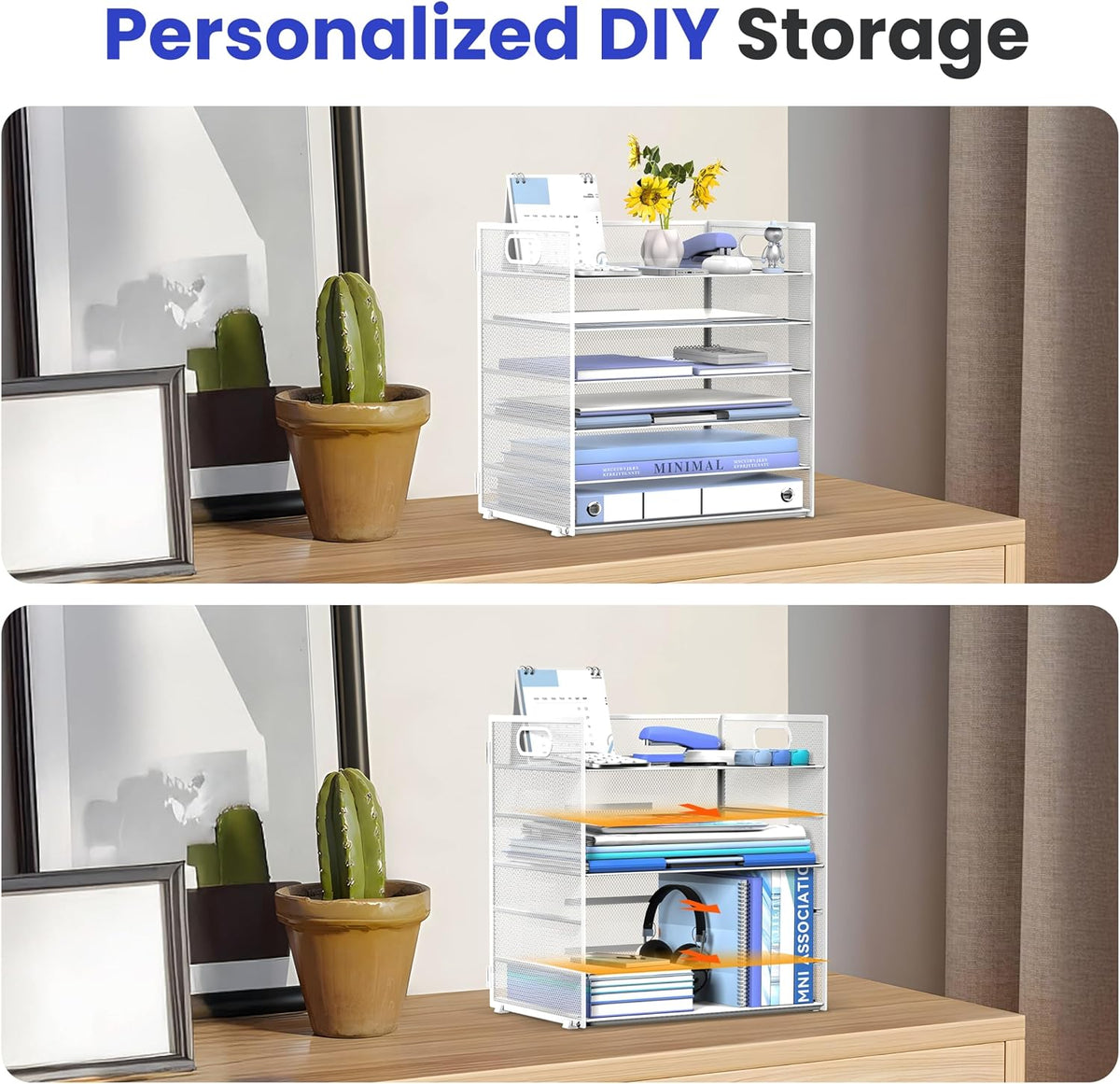 6-Tier Paper Organizer for Desk with Handle, Black