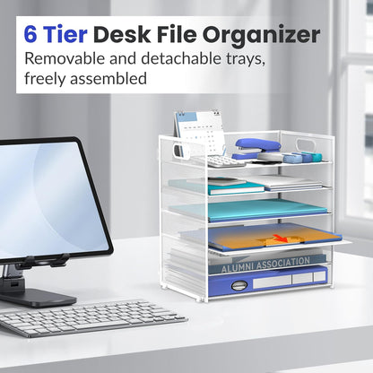 6-Tier Paper Organizer for Desk with Handle, Black