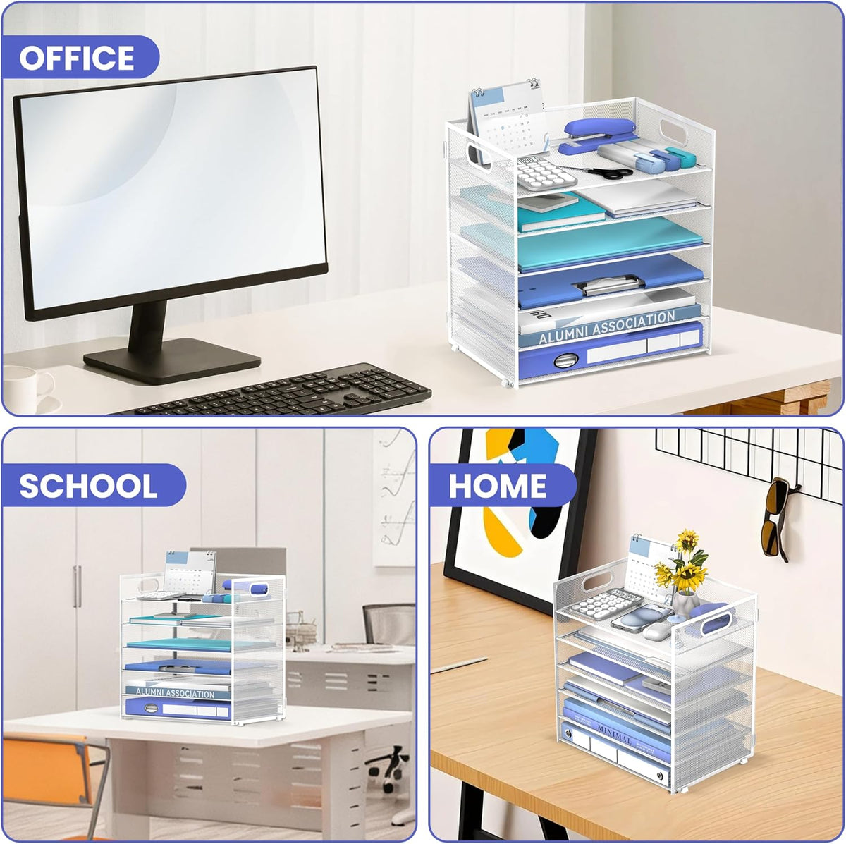 6-Tier Paper Organizer for Desk with Handle, Black