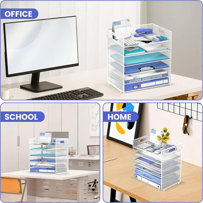 6-Tier Paper Organizer for Desk with Handle, Black