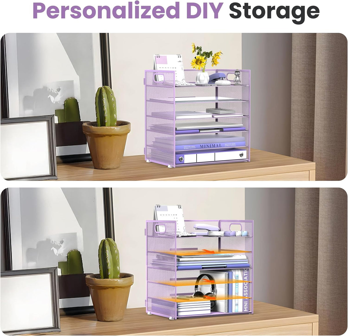 6-Tier Paper Organizer for Desk with Handle, Black