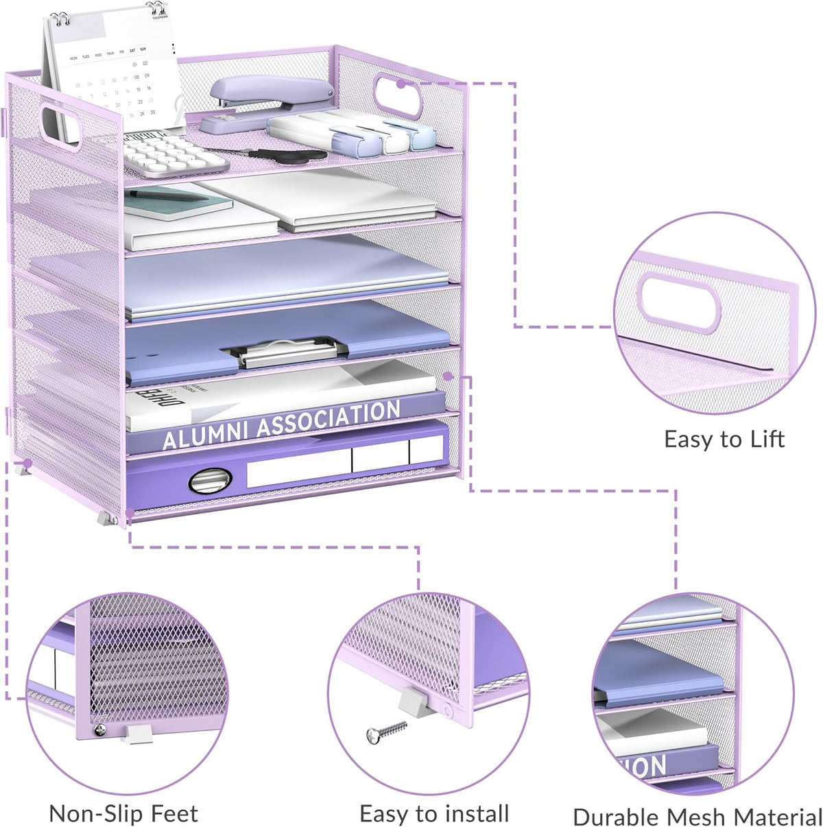 6-Tier Paper Organizer for Desk with Handle, Black