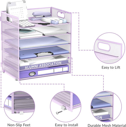6-Tier Paper Organizer for Desk with Handle, Black