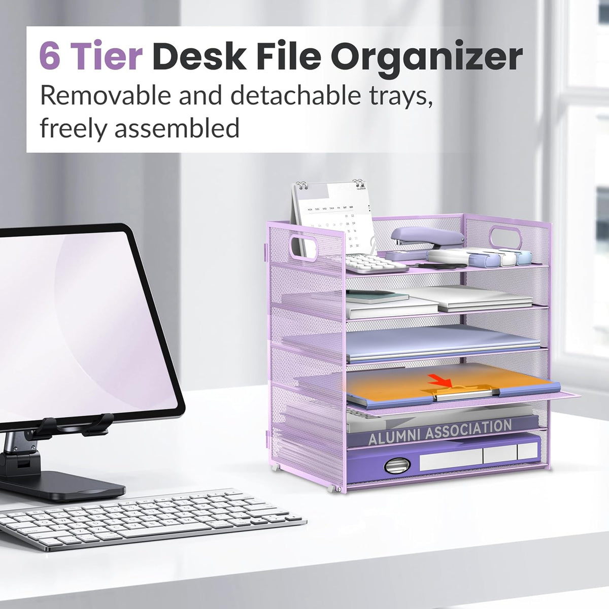 6-Tier Paper Organizer for Desk with Handle, Black