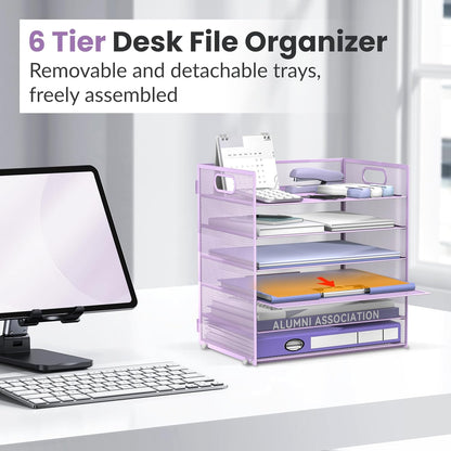 6-Tier Paper Organizer for Desk with Handle, Black