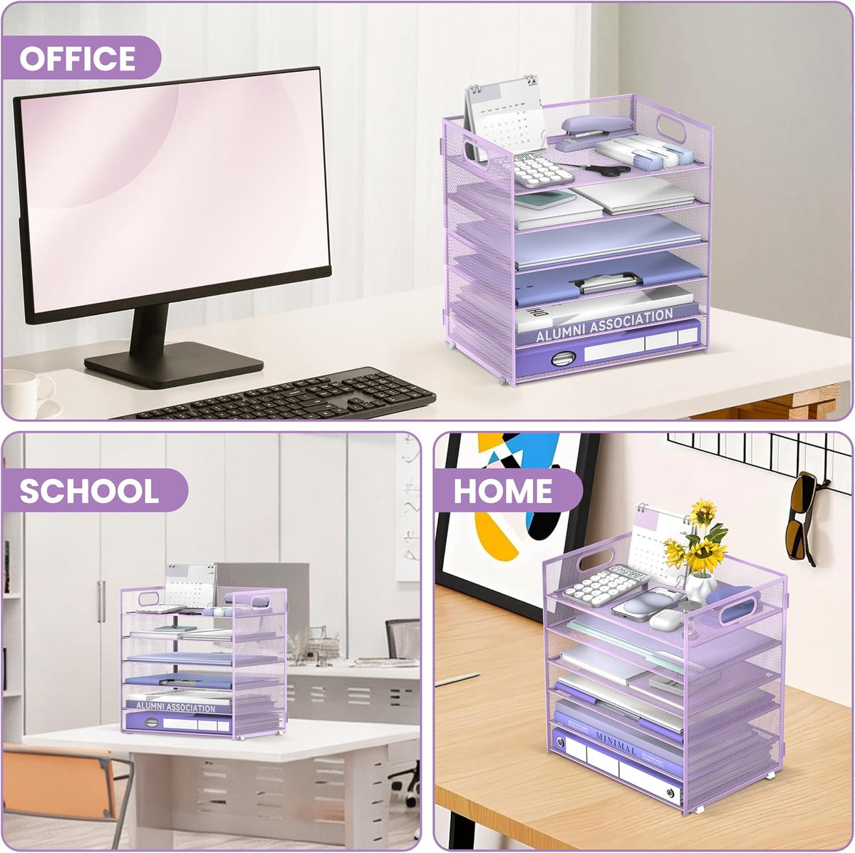 6-Tier Paper Organizer for Desk with Handle, Black
