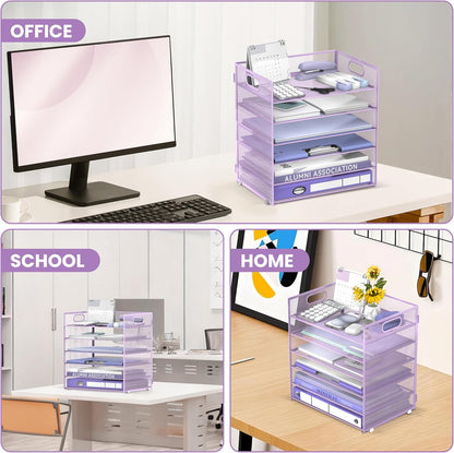 6-Tier Paper Organizer for Desk with Handle, Black