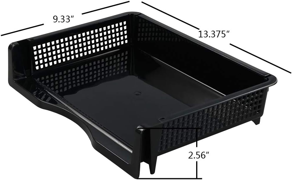 Plastic Stackable File Paper Storage Tray, Office Stackable Letter Tray, Black, 6 Pack