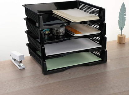 Plastic Stackable File Paper Storage Tray, Office Stackable Letter Tray, Black, 6 Pack
