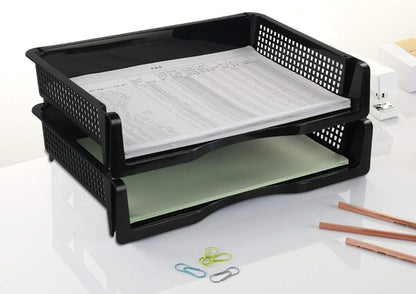 Plastic Stackable File Paper Storage Tray, Office Stackable Letter Tray, Black, 6 Pack