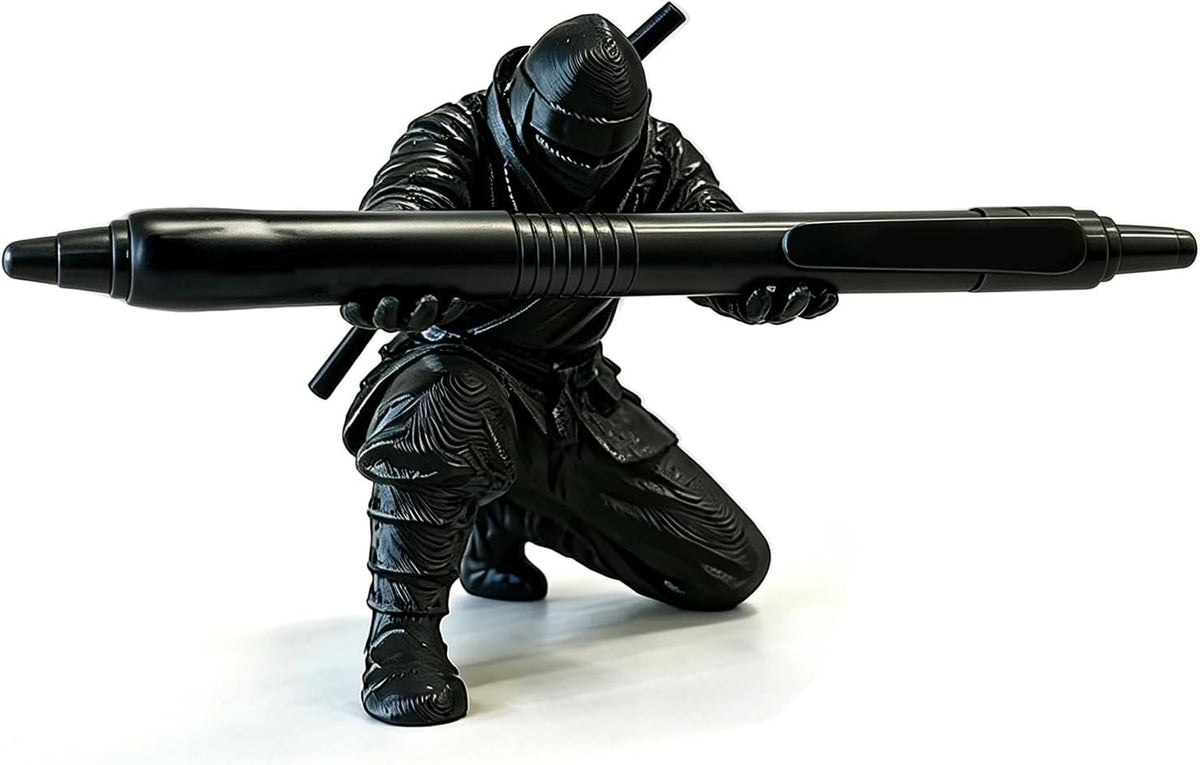 3D Printed Ninja Pen Holder - Cool Ninja Figurine Pen Stand, Decorative Desk Organizer for Office & Home (black)