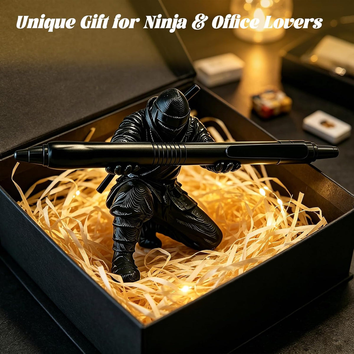3D Printed Ninja Pen Holder - Cool Ninja Figurine Pen Stand, Decorative Desk Organizer for Office & Home (black)
