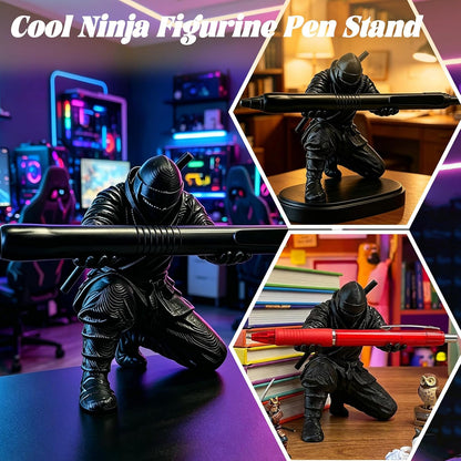 3D Printed Ninja Pen Holder - Cool Ninja Figurine Pen Stand, Decorative Desk Organizer for Office & Home (black)