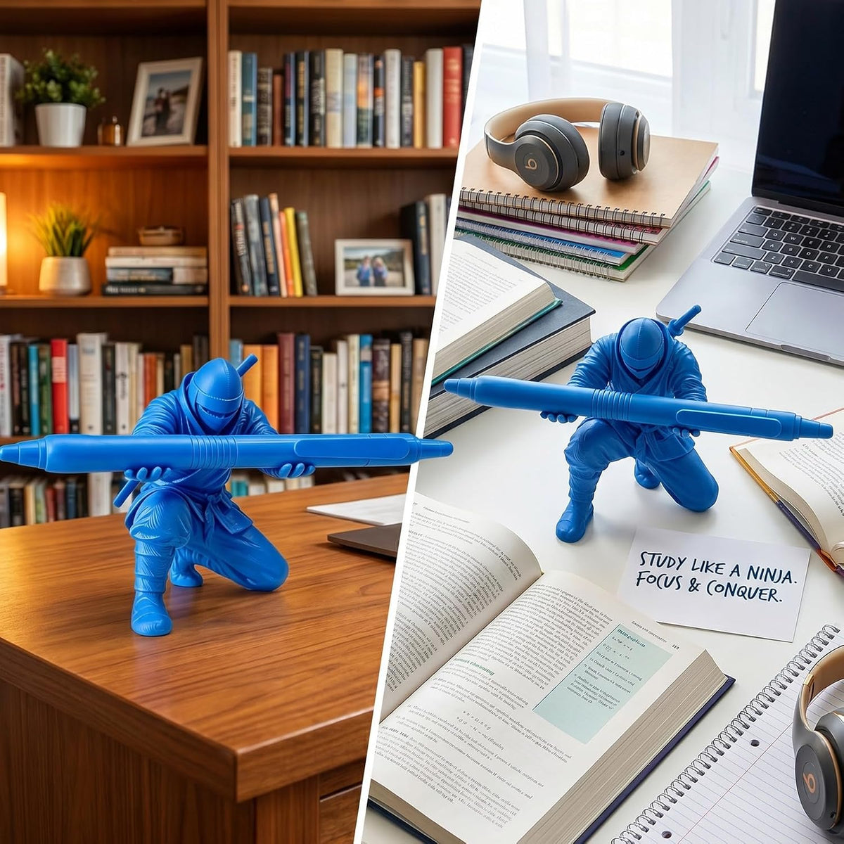 3D Printed Ninja Pen Holder - Cool Ninja Figurine Pen Stand, Decorative Desk Organizer for Office & Home (black)