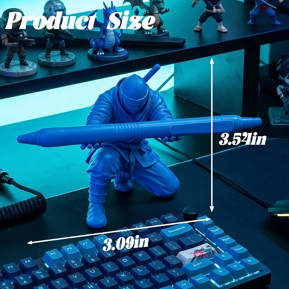 3D Printed Ninja Pen Holder - Cool Ninja Figurine Pen Stand, Decorative Desk Organizer for Office & Home (black)
