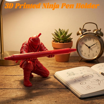 3D Printed Ninja Pen Holder - Cool Ninja Figurine Pen Stand, Decorative Desk Organizer for Office & Home (black)
