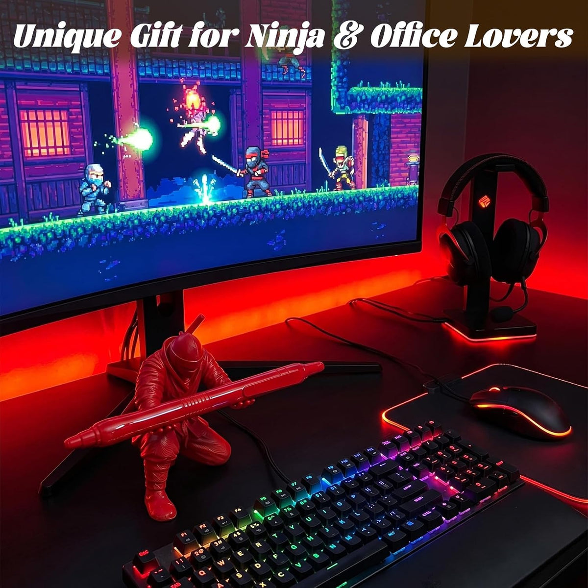 3D Printed Ninja Pen Holder - Cool Ninja Figurine Pen Stand, Decorative Desk Organizer for Office & Home (black)
