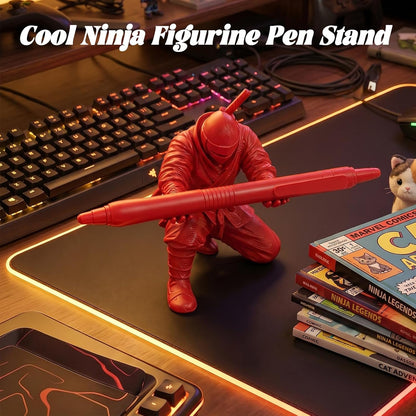 3D Printed Ninja Pen Holder - Cool Ninja Figurine Pen Stand, Decorative Desk Organizer for Office & Home (black)