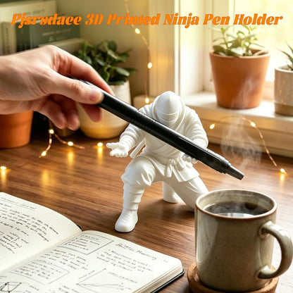 3D Printed Ninja Pen Holder - Cool Ninja Figurine Pen Stand, Decorative Desk Organizer for Office & Home (black)