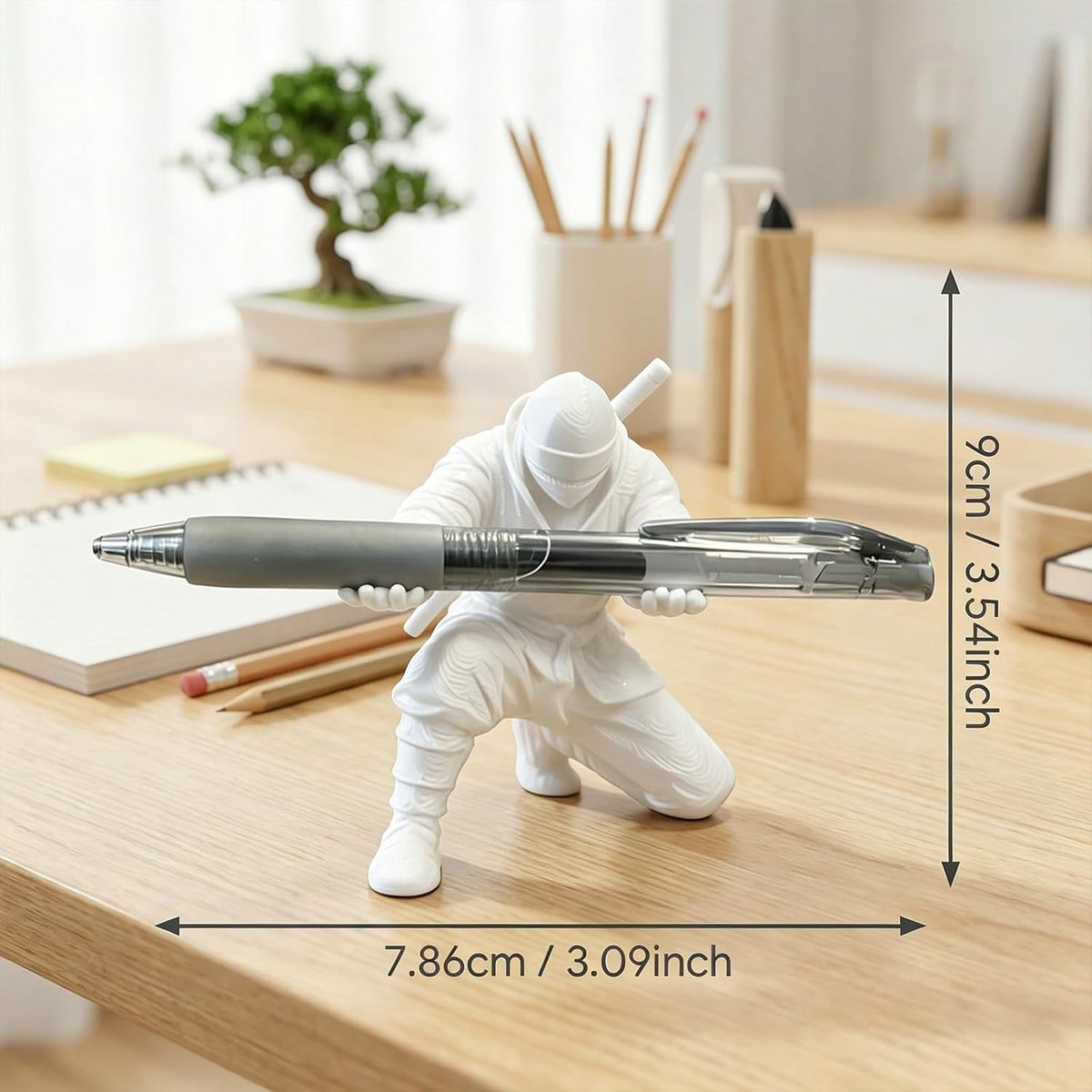 3D Printed Ninja Pen Holder - Cool Ninja Figurine Pen Stand, Decorative Desk Organizer for Office & Home (black)